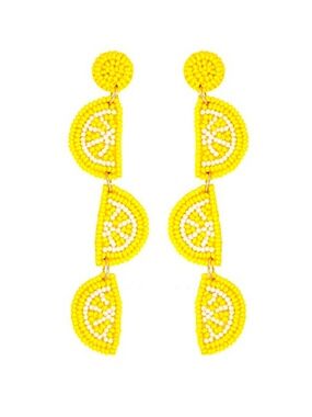 Beaded Lemon Earring, Seed Bead Fruit Earring, Lemon